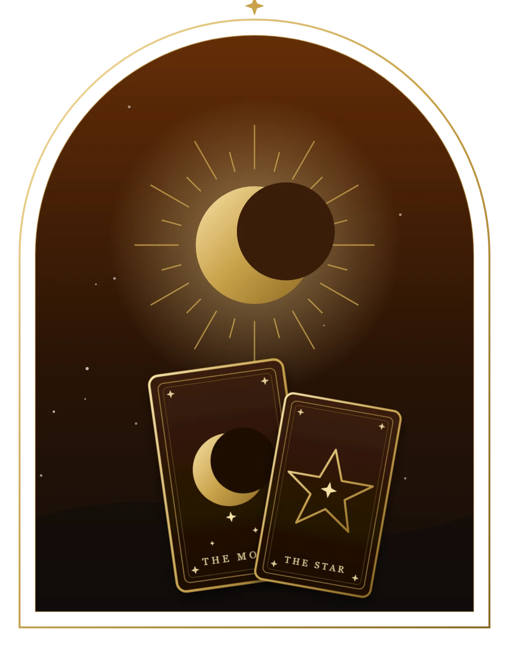 Tarot cards under a crescent moon