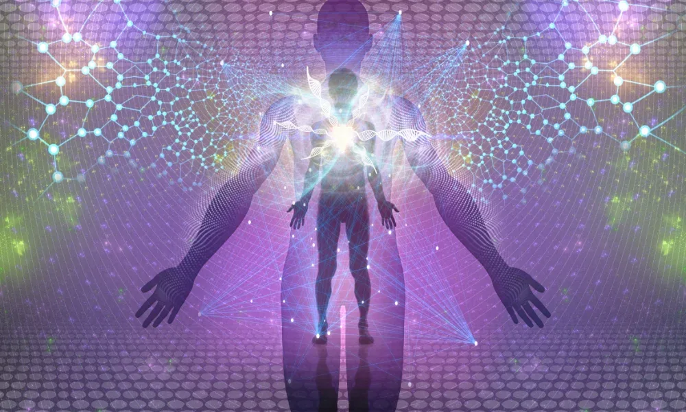 Figure in cosmic light representing the Akashic Records